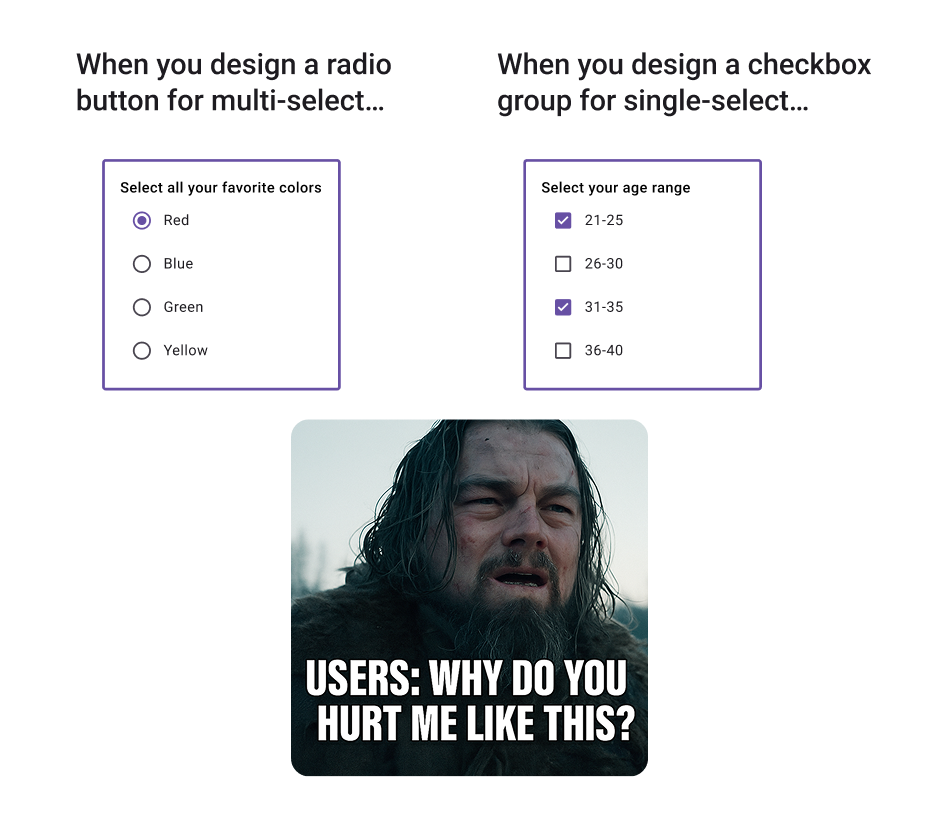 2. Radio Buttons vs Checkboxes: Mutual Exclusivity Matters
